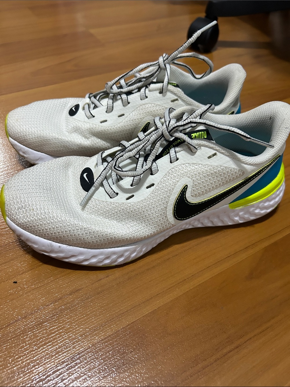 Nike revolution 5 Running Sneakers with Black Swoosh and Neon Yellow & Blue